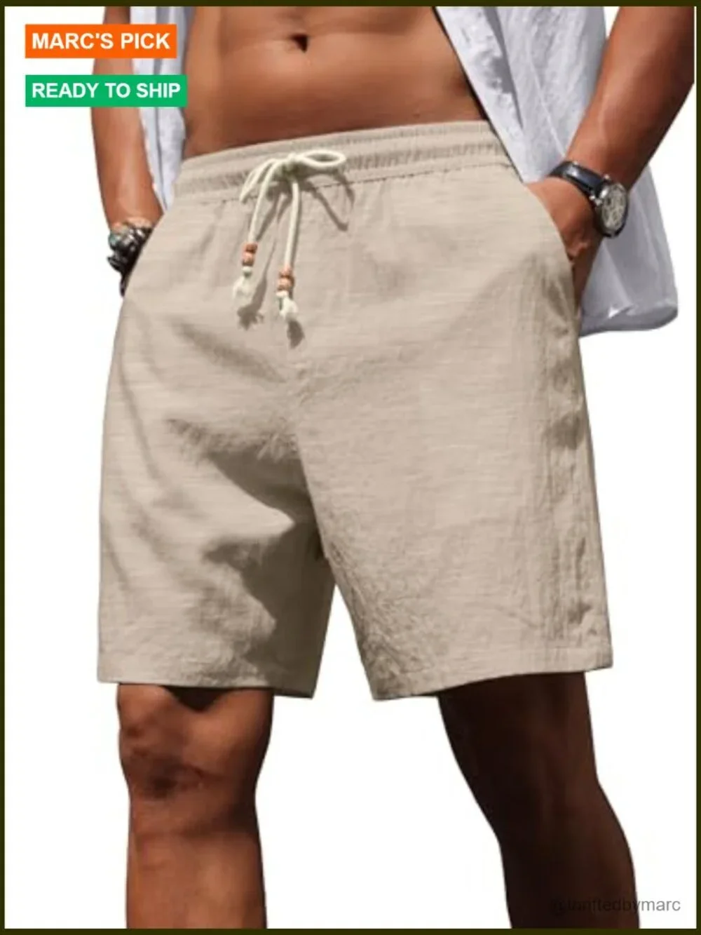 Men's Linen Shorts Elastic Waist Drawstring Lightweight Summer Casual